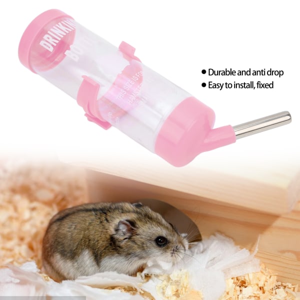 Hamster Vattenflaska Automatisk Droppfri Hamster Dricksfontän för Små Djur 125ML rosa