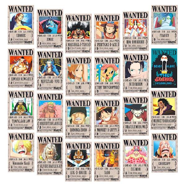 28,5*19,5CM Anime Wanted Reward-plakater Hjemmedekorasjon Veggklistremerke Papirplakat Hengende for vegg og dør