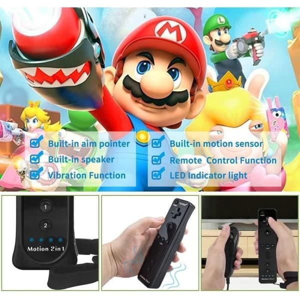 Wii-controller - Nintendo-kompatibel - 2 fjernbetjeninger - bevægelsessensor - 2 Nunchucks - Sort