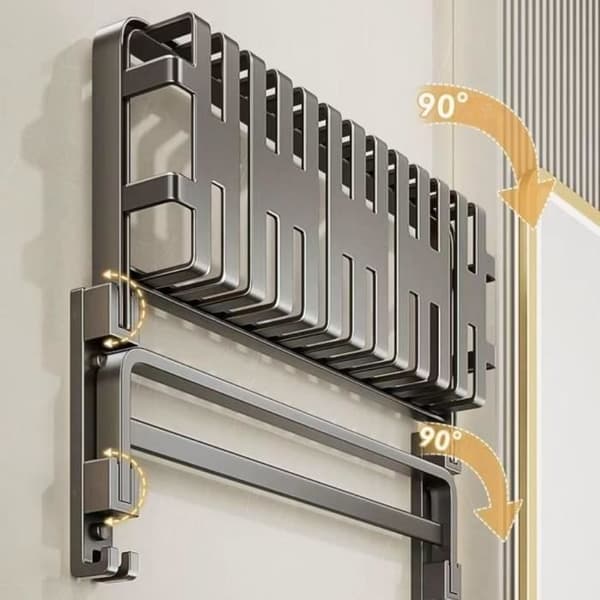 Badeværelseshåndklædeholder, Håndklædeholder i flyaluminium, Foldbar håndklædeholder til badeværelset, 48 cm