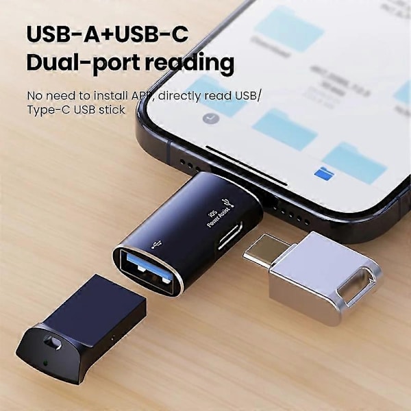 JS-103 Adapter til iPhone iPad-stik 7-benet han til USB+Type-C hun OTG - Sølv