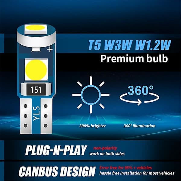 20 st T5 LED-lampor för bilinstrumentbräda, mätare, indikator, 3030-3smd lampbyte med vridning