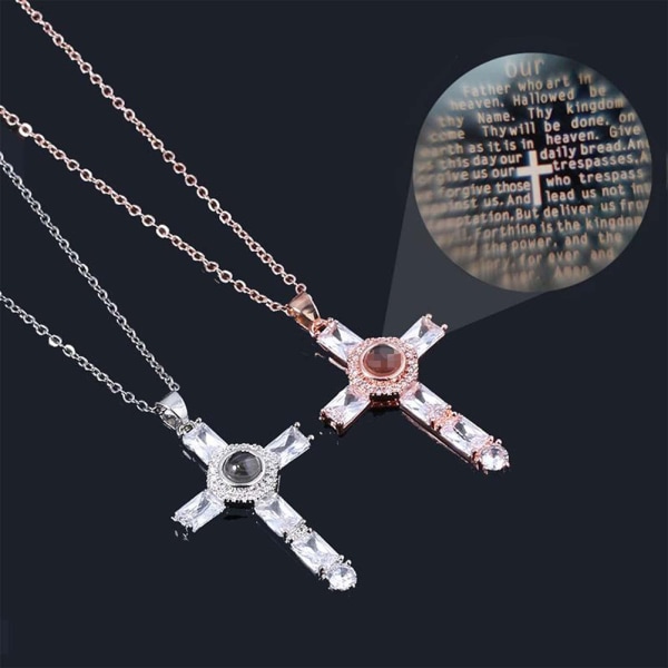 Cross Projection Necklace Choker Crystal Cross Lord's Prayer Cross Halskjede til venner Fars gave