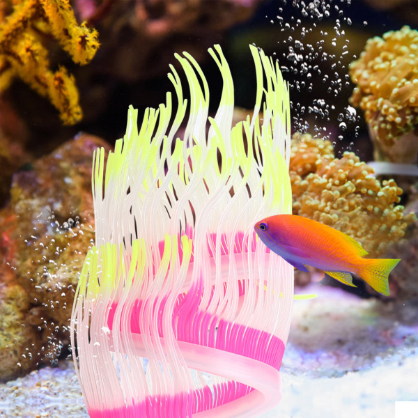 Akvarium akvarium kunstig silikone koral søanemone vand plante landskab ornament dekoration tilbehør 50 cm gul