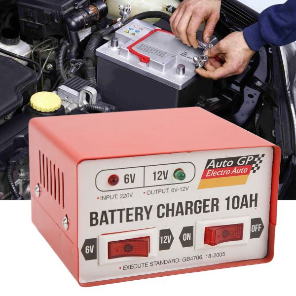 Smart Bilbatteriladdare - Snabb Laddning och Reparation, 6V/12V Justerbar, Röd, EU-kontakt, 110-220V