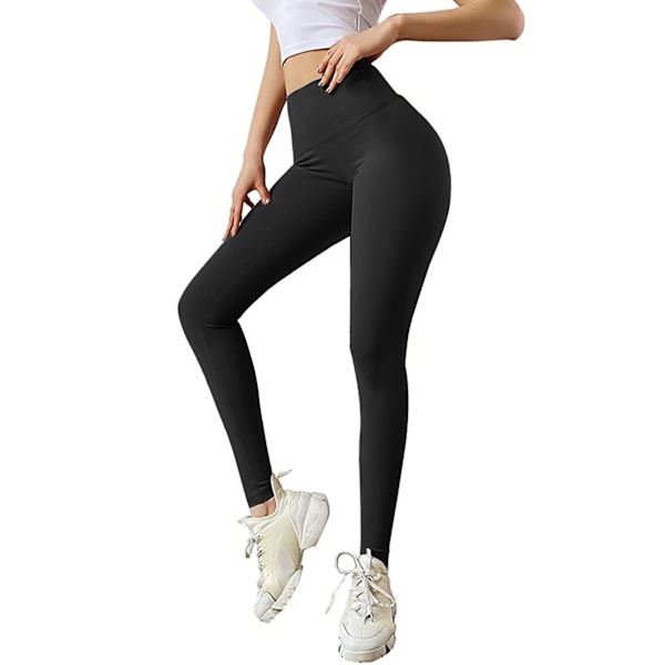 Träningstights för kvinnor Aerodynamisk Hög Midja Rem Elasticitet Höftlyftande Yoga Leggings för Löpning Svart M