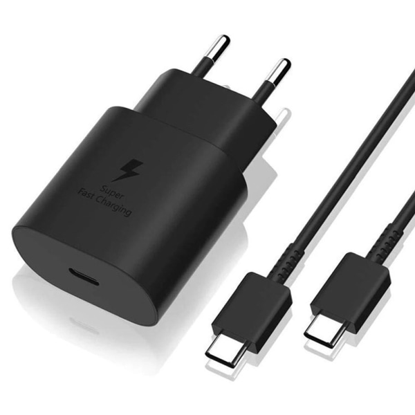 Snabbladdare 25W för Samsung USB-C med 1 meter datakabel + laddningshuvud svart 25W