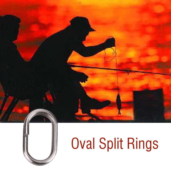100 stk rustfritt stål ovale delte ringer Svingbar Snap fiskeredskapskobling (9x15mm)