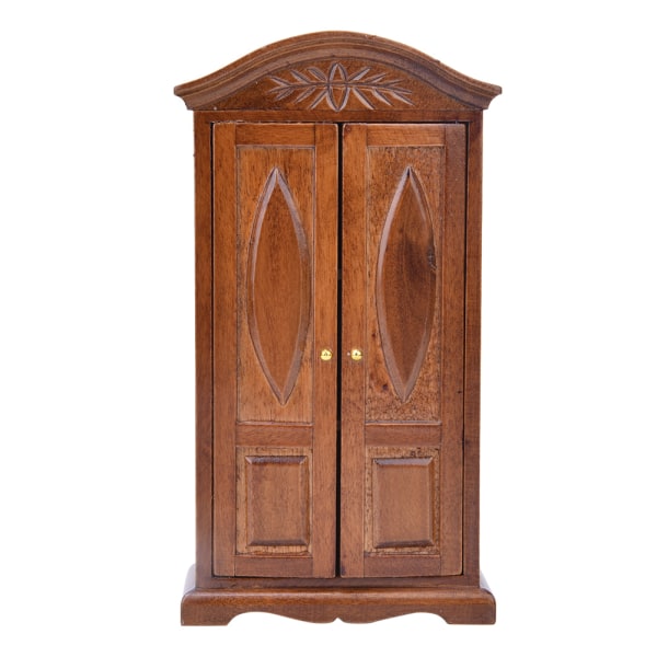 Skala 1:12 Mini Vintage tredobbeltdørsskap Garderobe Dukkehus tilbehør Dukkehus Møbelbrun