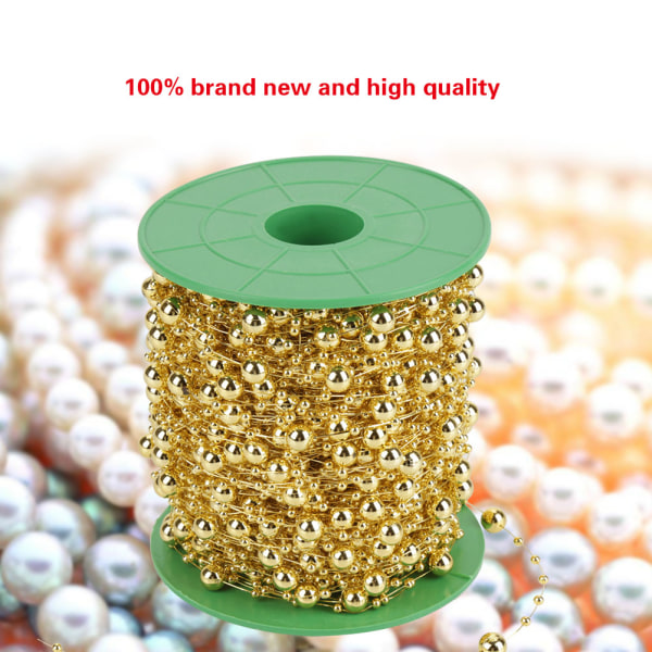 60m/rulle Galvanisering perlertrådperler Guirlandestreng DIY Bryllupsdekoration 3mm+8mm(gylden)