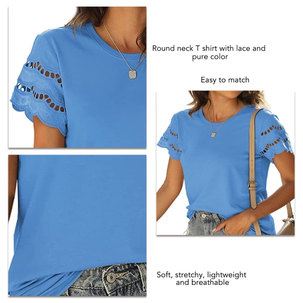 Kvinner Blonder Kortermet Casual T-skjorte med rund hals Pure Color Sommeroverdeler for Shopping Dating Blå XL