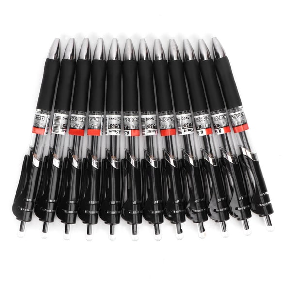 12 stk Stationært kontorværktøj Stor kapacitet Presse Carbon 0,5 mm Gel Pen Neutral Pen (Sort)