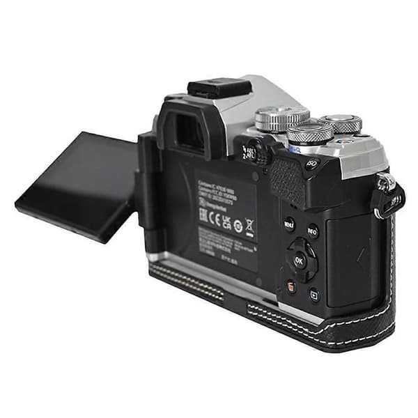 For Olympus OM-5 Camera Case Battery Opening Palm Texture PU Leather Half Body Bottom Protection - Black