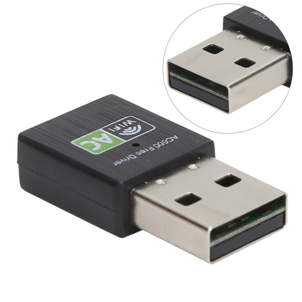Wifi-adapter USB-mottaker Ethernet 600Mbps 2,4Ghz5Ghz Dual Band trådløst nettverkskort svart