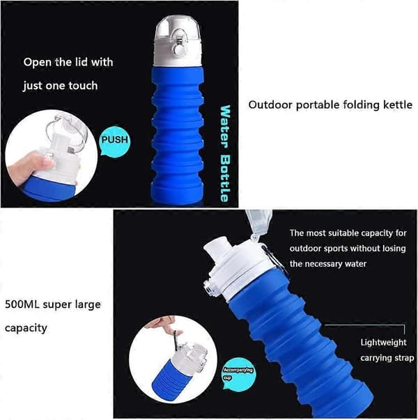Portable Silicone Foldable Travel Water Bottle, Telescopic Extendable Drinking Water Container With Leak-Proof Lid