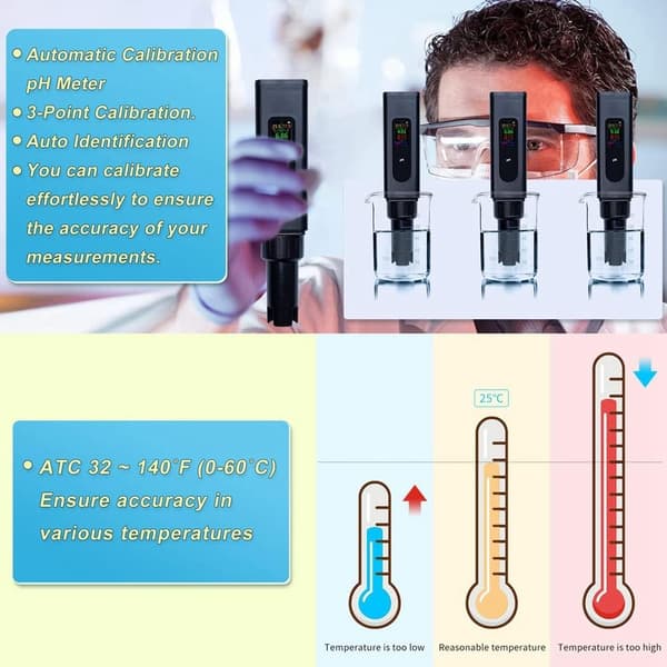 5-i-1 Digitalt PH-meter til PH/TDS/EC/Salinitet/Temperatur, med Samtidig Datavisning, til Hydroponik, Drikkevandstest