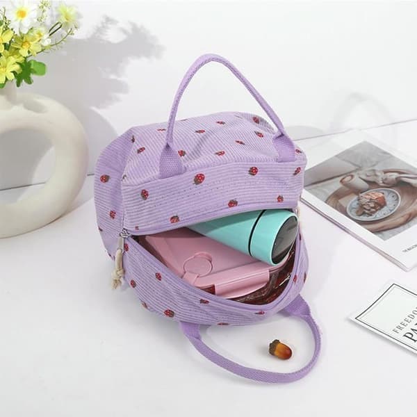 Isoleret madpakke - KCVV - 25x19x19 cm - Lilla - Fløjl - 2 separate rum