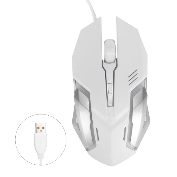 Valoisa optinen langallinen hiiri – USB peli- ja toimistotietokonetarvikkeet (valkoinen)