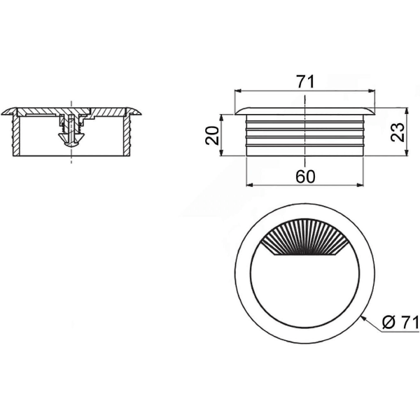 5-Pack kabelgjennomføringsgjennomføringer med 60 mm diameter åpning