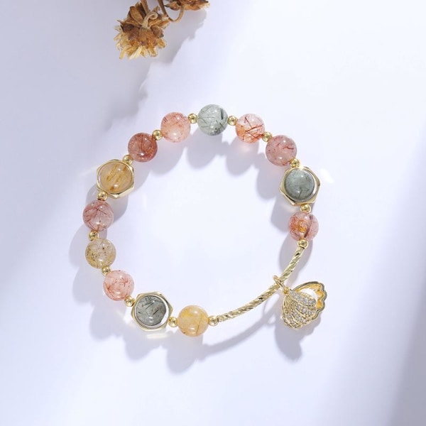 Natursteinsskallarmbånd (størrelse 14-19cm), fargerikt sjarmarmbånd i krystall, elastisk armbånd, edelstenssmykker