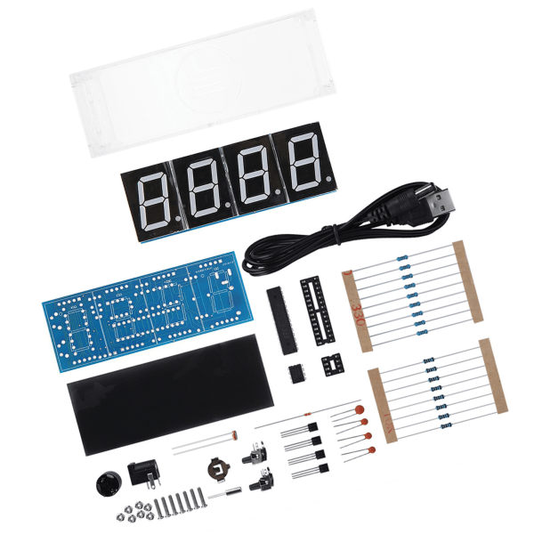 4-sifret DIY digital LED-klokkesett Automatisk visningstid Temperatur Elektronisk DIY-settklokke -Hvit