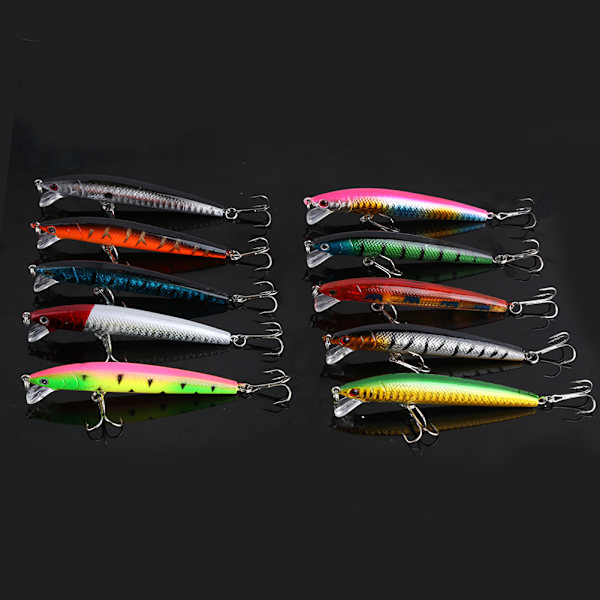 10 st Färgglada Fiskedrag 95mm Crankbaits Vassa Krokar Beten Fiske Tillbehör