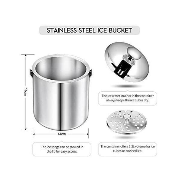 Iskøler - Isoleret 1,3L - 304 Rustfrit Stål - Sølv - Med Låg og Istang