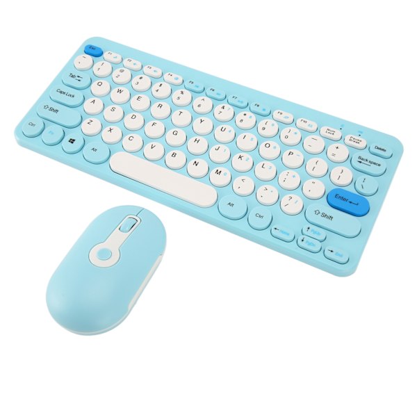 Langaton näppäimistö ja hiirisetti tyylikkäillä pyöreillä näppäimillä, hiljainen, ergonominen, 2.4G näppäimistö ja hiiriyhdistelmä pöytätietokoneelle, sininen