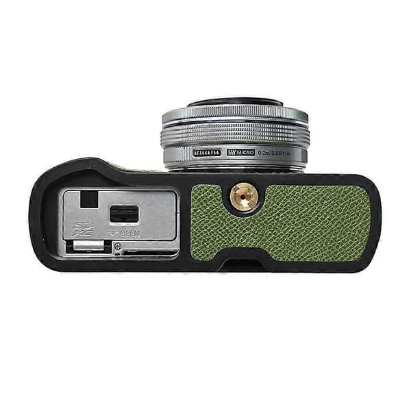 q4S Camera Case for Olympus PEN E-P7 Textured Leather Bottom Case g5V Easy Battery Replacement - Khaki