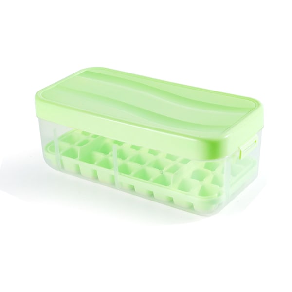Press Type Ice Cube Trays 36 Ice Cubes Per Layer with Lid and Bin Silicone Household Ice Cube Molds for Tea Coffee Green