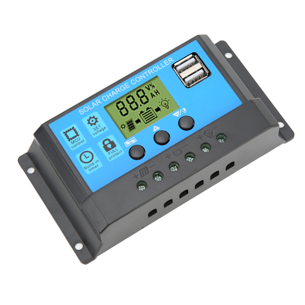 12V 24V Solcelleladningsregulator USB PWM Fotovoltaisk Solcellepanel Ladningsregulator med LCD-skjerm 10A