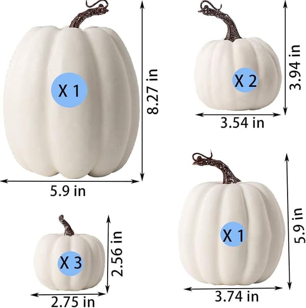 7 stk Kunstige Gresskar, Høstdekorasjon, Hvit Gresskar for Thanksgiving Høst Innhøsting Halloween Jul