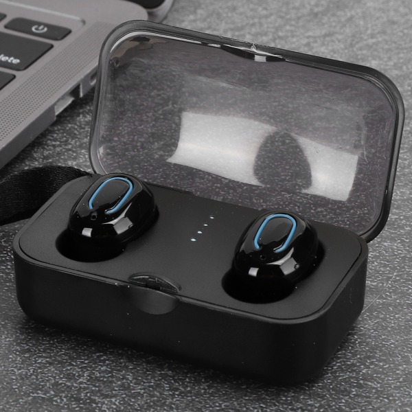 TI8S trådlösa Bluetooth hörlurar Portabla minisportheadset med laddningsbox Svart