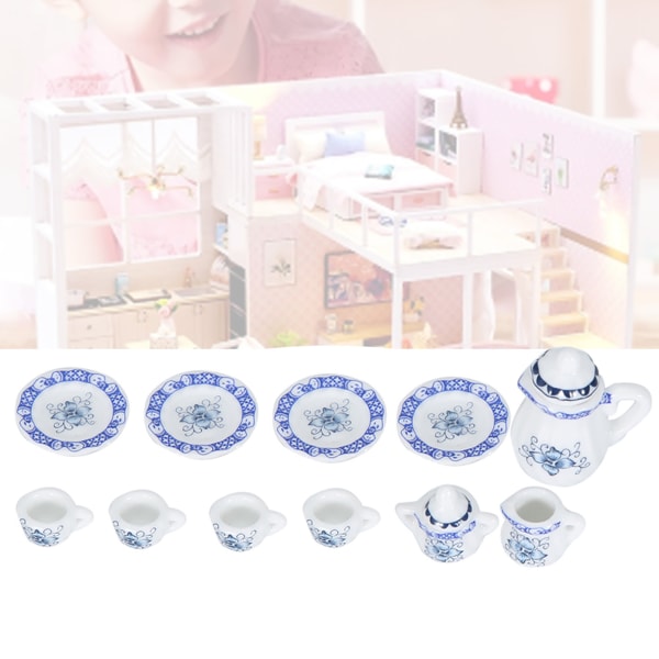 1:12 Dockhus Kök Miniatyr 15st Porslin Blomma Tekopp Set Dekor Collection (#1)