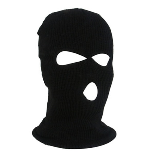 3-håls Full Facial Cover Ull Stickad Huvudbonad Vinter Skidmössa Huvudbonad Svart