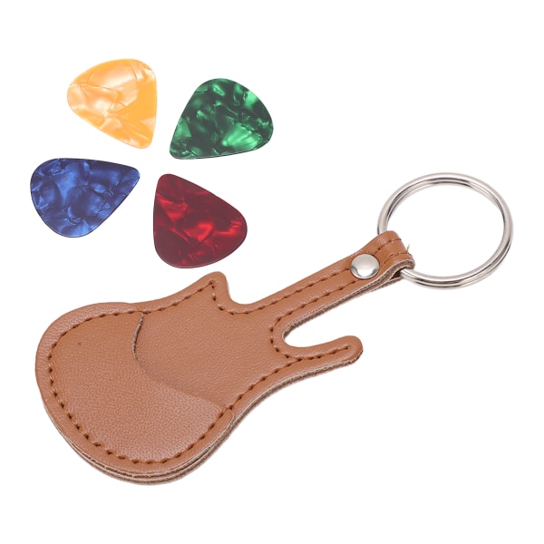 Mini Guitar Pick förvaringsväska PU Material Bas Pick Hållare med 4Pcs Picks Nyckelring Design