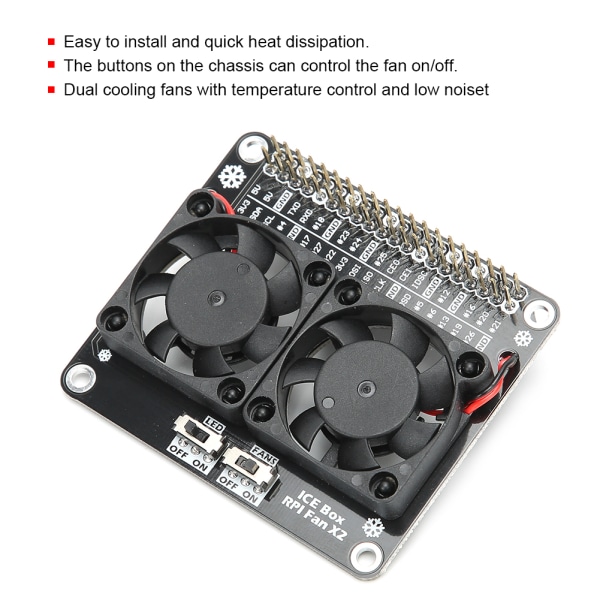 Kylfläkt för Raspberry Pi Kylfläns Expansionskort LED-ljus Dubbla Fläktar C2448