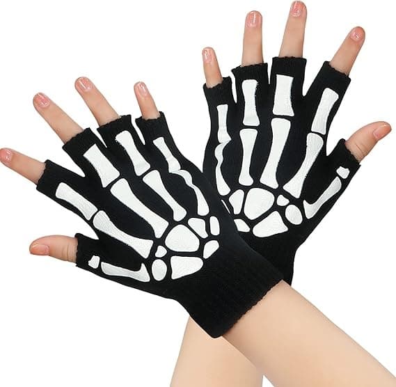 3 Par Skelet Fingerløse Handsker Selvlysende Handsker til Børn Voksen Halloween