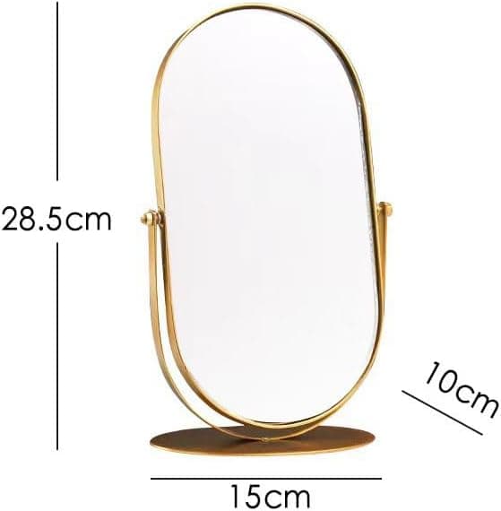 Sminkspegel med metallram - Oval stående sminkspegel - Badrums- eller sovrumsspegel (Guld)