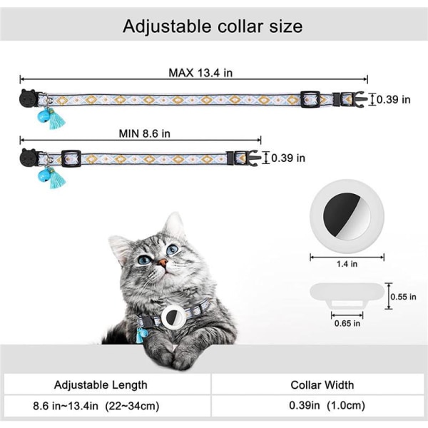 Kattehalsbånd (S, hvit), kattehalsbånd med klokke luftmerke kattehalsbånd Vanntett luftmerkeholder sikkerhetsspenne, anti kvelende kattehalsbånd, personlig kattehalsbånd