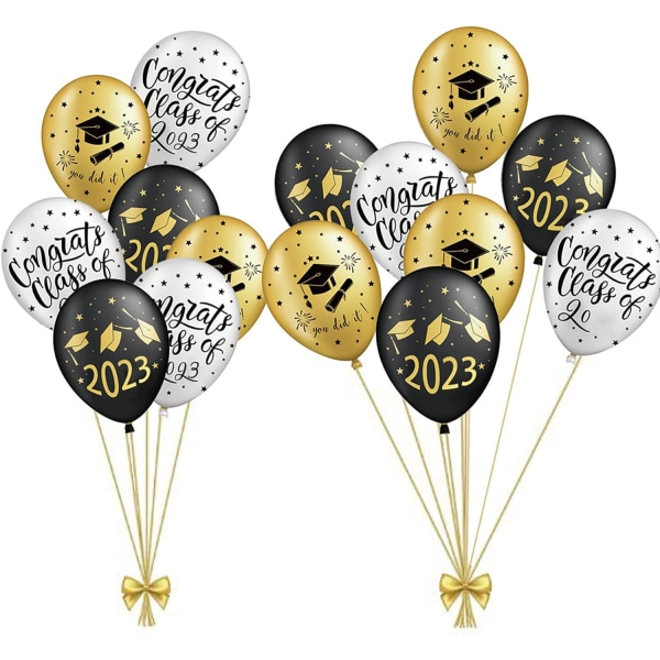 2023 gradueringsballon, 15 stk ballonsæt sort guld gradueringsdekoration trykt latex ballon dekoration til ceremoni College Party