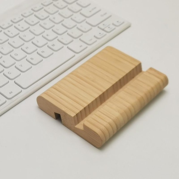 Bambus nettbrett- og mobiltelefonholder for skrivebord, for iPhone, iPad, nettbrett og alle telefoner