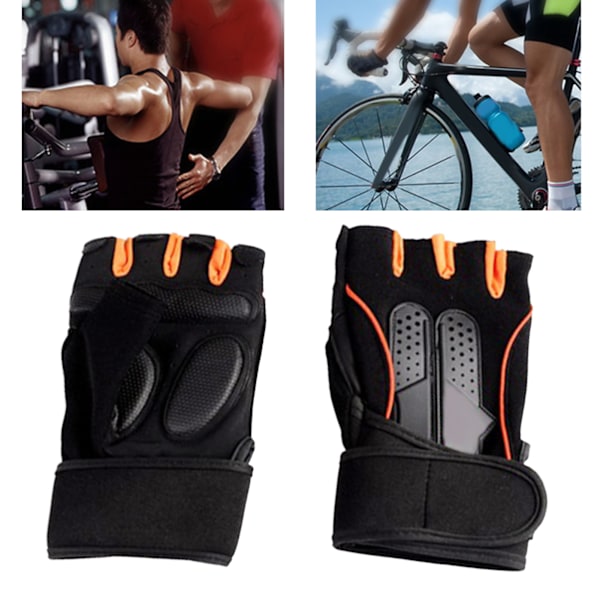Ett par Sportgymhandskar Halvfingerhandskar Svart Orange för Träning XL