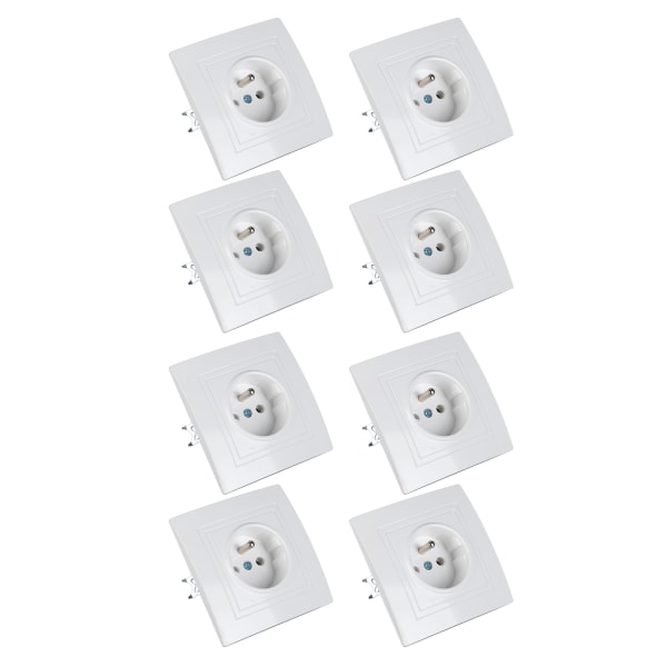 8 stk Fransk Standard Stikkontakt 16A 220V Veggmontert Stikkontakt for Hjemmekontor Hotell