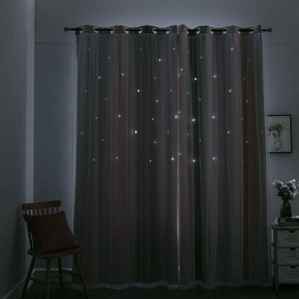 Gardiner til pigeværelse - Grå Pink - Rektangulær - Mørklægning - 135 x 240 cm