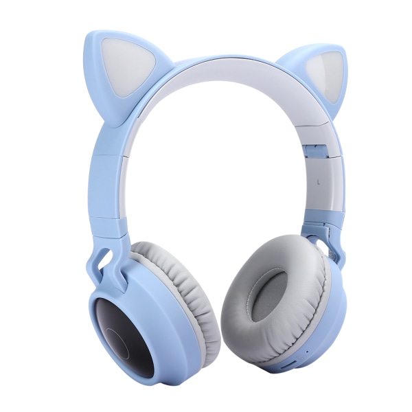 Cat Ear Bluetooth 5.0-hodetelefoner LED-støyreduksjon Unge mennesker Barn Søt hodesettstøtte Minnekort Gråblått
