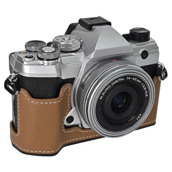 For Olympus OM-5 Camera Case Battery Opening Palm Texture PU Leather Half Body Bottom Protection - Khaki