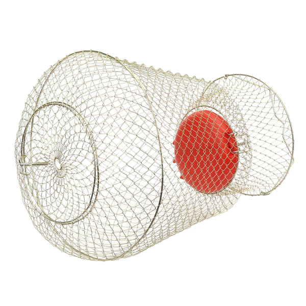 Rostfritt Stål Hopfällbar Rund Portabel Fisk Räk Korg Fiskenät Bur med Flytande Skål Diameter 33cm(S)