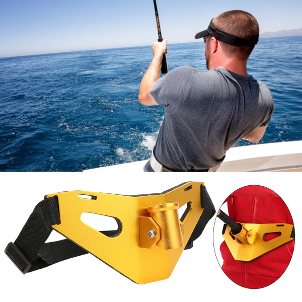 Aluminiumslegering Justerbart Fiskefightbælte Stand Up Gimbal Polstret Fiskestangholder (gylden)
