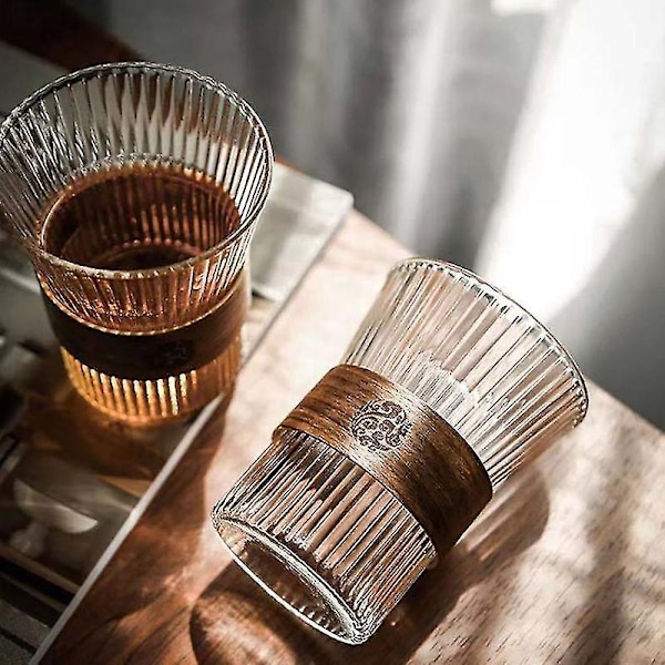 Valnøtt koppholder glass kaffekopp sett Høy stripe stil klar